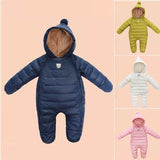0-2 years old baby winter down jumpsuit Down climb clothes with cap Snowflakes stripe splicing