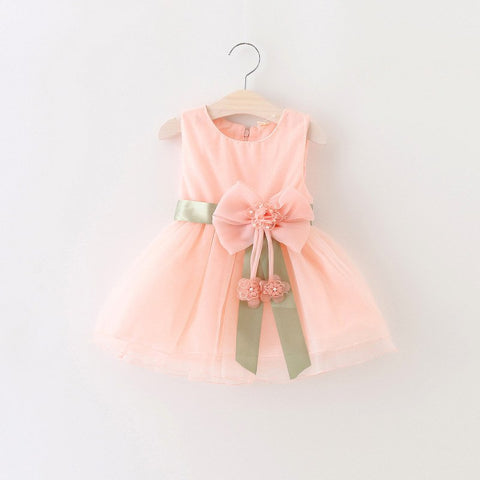 0-24M Flower Baby Girl Dress New Born Infantil Summer Dress Bow Sleeveless Cotton Christening Dress 1 Year Birthday Dress D35