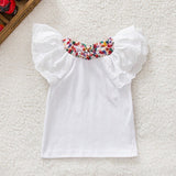 0-2Y Kids Baby Girls Clothing Floral Collar T-shirts Cute Short Sleeve Tops Blouses Shirts