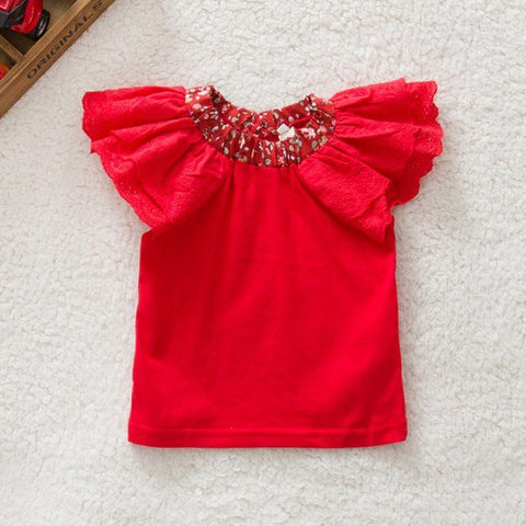 0-2Y Kids Baby Girls Clothing Floral Collar T-shirts Cute Short Sleeve Tops Blouses Shirts