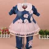 0-3T baby girl clothes set brand design lace cowboy jacket 3pcs suit for baby girls kids clothing birthday Christmas costume set