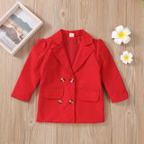 1-6Y Kids Girls Lapel Suit Tops Autumn Baby Clothing Solid Color Long Sleeve Double-breasted Dress Coat Children Casual Outwear