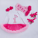 1 st Girls Bodysuit Baby Girl Clothes Baptism Dresses Pink Long Sleeve Dress baby body Clothing Tutu Clothes 4pcs/set