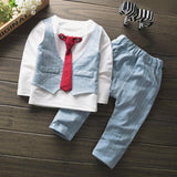 12M-4T baby boys clothing set carnival costume for boy designer for children Tie Stripe T Shirt Tops+Pants suit for the   year