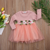 1PC Flower Girls Autumn Winter Knitted Dresses Cute Infant Baby Girl Long Sleeve Pink White White Tutu Ball Gown Dress 0-3Y