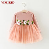 1st 2018   Spring and Autumn dress for baby girls long sleeve Embroidery Flowers Mesh tutu dress children clothing toddler k1