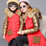 2-10Yrs Baby Girls Winter Jacket Children Down Coat Fur Hooded Collar Stitching Thick Warm Girls Outerwear Jacket Clothe