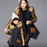2-10Yrs Baby Girls Winter Jacket Children Down Coat Fur Hooded Collar Stitching Thick Warm Girls Outerwear Jacket Clothe
