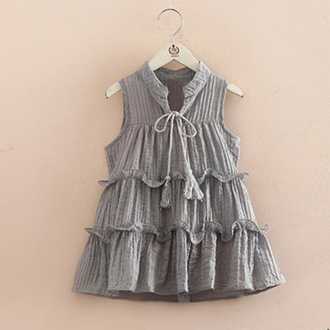 2-10Yrs girls dress summer casual tassel bow design vest dress toddler baby vestidos cotton children clothes