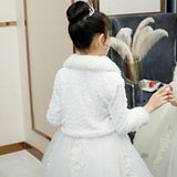 2-12T Girls Princess Thicken Plush White Wraps Shawl Girl Long Sleeve Bolero Winter Warm Cape Wedding Birthday Party Jacket Coat