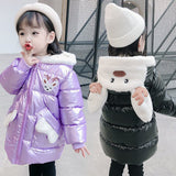 2 3 4 5 6 7 Years Girls Long Winter Down Jacket Cute Elk Christmas Coats For Girls Parkas Hooded Children's Waterproof Outerwear