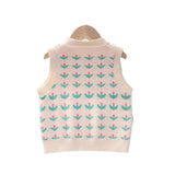 2-6Y Baby Girls Tulip Flower Knitted Vest Waistcoat for Children&#39;s Clothing