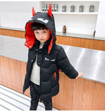 -20° Winter Boys Devil Printed Cotton Jacket Thick Down Down Cotton Jackets Baby Girl Kid Warm Cold-proof Handsome Cool Coat