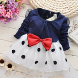 2018 New Cute Baby Girls Dress Cotton and Lace Mini Ball Grown Dresses Kids Clothes For 0-2 Years Baby Bowknot Polk dot dress