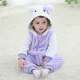 2016 New Spring Design Baby Newborn Infant One-piece Hooded Rompers Clothing Flannel Lovely Hello Kitty Cat Minions
