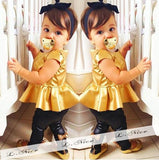 2016 summer kids girls clothes Fashion toddler girl children clothing sets Gold Short Sleeve Skirt + Pants Baby Girl Clothes