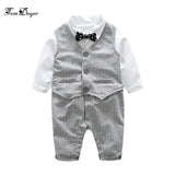 2017 Autumn Fashion Baby boy clothes sets  born Gentleman Cotton Tie Rompers+Vest 2pcs baby suits Infant Casual Clothing