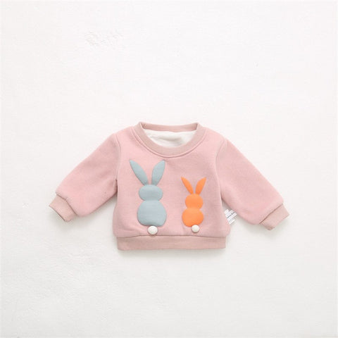2018 Baby Winter Clothings Newborn Girls Boys Rabbit Printed Pullover Tops Kid Long Sleeve Double Layer Brushed Sweatshirts A704