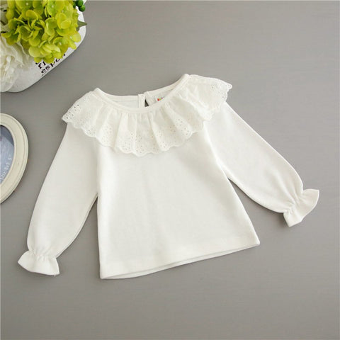 2018 Children New Spring Shirt Girls 100% Cotton Shirt Baby Girl Clothes Kids Lace White Color Clothes Girls Underwear Tees