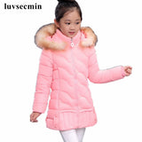 Fur Hooded Baby Teenage Winter Jacket For Girls Cotton Down Parka Girls Winter Coat Long Warm Thick Kids Children's JW0822
