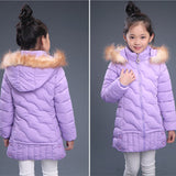Fur Hooded Baby Teenage Winter Jacket For Girls Cotton Down Parka Girls Winter Coat Long Warm Thick Kids Children's JW0822