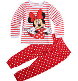 2017 Minnie Cartoon Mouse Baby Toddlers Kids Girls Polka Dots Stripe Nightwear Pajamas Set Sleepwear Homewear Clothing Suit 1-8Y