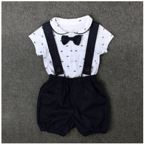 2017 New Style Baby Clothes Sets Bow Newborn Suit Suspender Short Pant Cotton Baby Designers Clothes Christening Suits For Boys