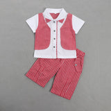 2017 New gentleman design baby boys short sleeve cotton striped t shirt+pant suit summer fashion children's party clothes 17J701