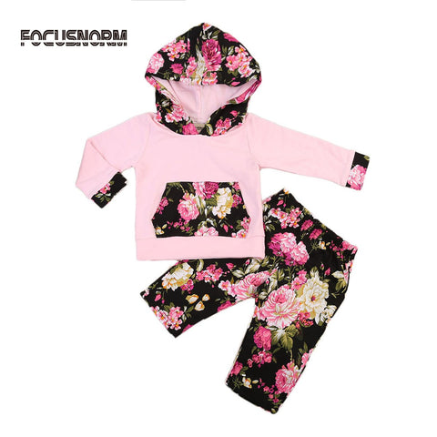 2018 Newest Fashion Cotton Baby Girls Tops Hoodies Pants Leggings Floral Outfits 2pcs Set
