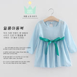 2017 Spring  est design girls Solid color bow children clothes Lady style dresses baby dresses long sleeve baby clothes dress
