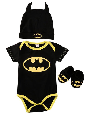 2017 Summer Cute Batman Newborn Baby Boys Infant Rompers+Shoes+H 3Pcs Outfit Baby Boys Clothes Set