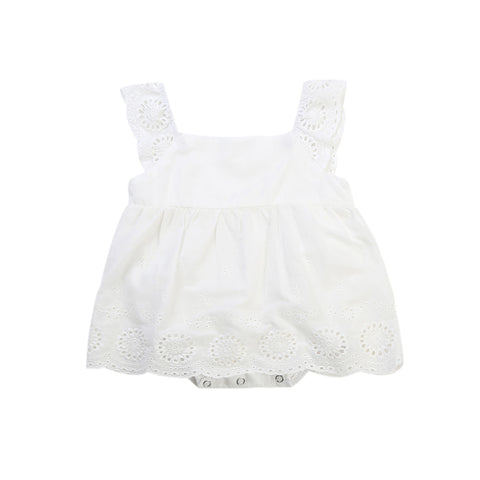 2018 Summer Princess Girls Lace White Dress Cute Newborn Baby Girl Romper One Pieces Toddler Kid Mini Party Dress Sundress 0-24M