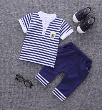 2017 Summer Style Cheap Infant Clothes Baby Clothing Sets Stripe model Cotton Roupas Bebes Short Sleeve 2pcs Baby Boy Clothes