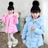 Winter Jacket For Girls Fur Hooded Baby Girls Winter Coat Cotton-Padded Parka Down Thick Kids Children's Outerwear JW2625
