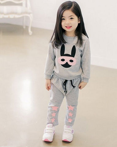 2017 hot sell   spring Kids Sweatshirt sets cartoon rabbit panda print sport girl boy clothes pink designer baby brand toddler