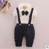 2017   baby boy spring and autumn casual clothes suit baby children gentleman fashion bow dress suit shirt + overalls 2 set