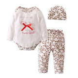 2018 Autumn baby clothing  born baby girl clothes baby romper+leopard pants+hat 3 pcs baby suit Infant clothing set