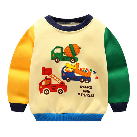 2018 Baby Boy Sweatshirt Casual Patchwork Cartoon Tops Baby Hoodies Outwear Thick Warm Newborn Velvet Baby Autumn Winter Clothes