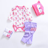 2018 Baby Girl Clothes 4pcs Clothing set Pink Cotton Romper White Dot Pant Heart Shoes Cuties Hat Newborn Clothes