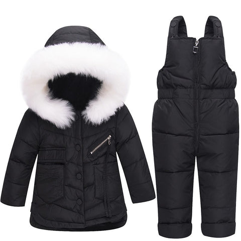 2018 Baby Girl Winter Clothes Sets Hooded Kids Down Jacket Overalls Jumpsuits Snow We Children Boys Clothing 1 2 3 Years