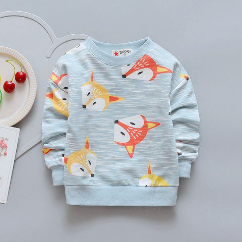 2018 Boys Girls Casual Coat Cartoon Animal Fox Pattern Girls Hoodies Outwear Spring Children's Clothing Kids Long Sleeve T-shirt