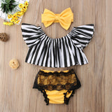 2018 Brand New Toddler Infant Summer Newborn Baby Girls Stripe Tops Lace Shorts Outfits 3Pcs Set Clothes Tassel Summer Outfits