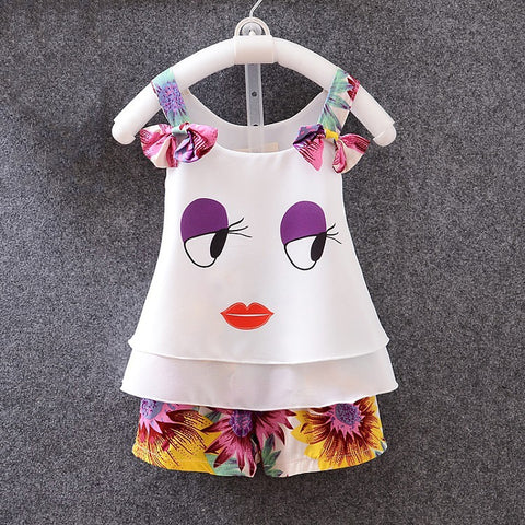 2018 Children Summer Fashion Toddler Girls Set Clothes Kids Chiffon Top Pant 2 Piece Outfits Designer Sunflower Baby Clothes