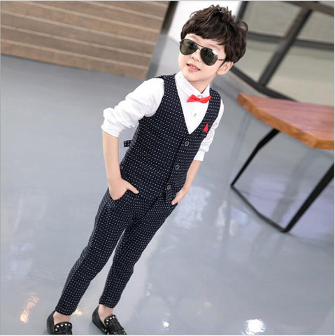 2018 Fashion Baby Boy Clothes Sets Gentleman Suit Toddler Long Sleeve Shirt + vest + Pants 3 pcs Boys Clothing best man Outfits