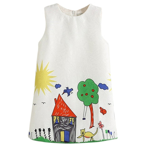 2018 Girl Summer Princess Dress Children's Clothing Castle Graffiti Print Design For Baby Clothes 3-8Y G9