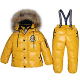 2018 Hot Sale New Children's Down Jacket Suit Baby Boy Warm Winter Co Pants 2 Pcs Set Thick Real Fur Kids Clothes Set 2-8T