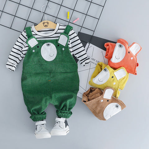 2018 Limited New Casual For Bebek Baby Girl Store Baby Autumn Two-piece 0-3 Year-old Boy Bear Corduroy Bib Set