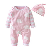 2018 New Fashion Baby Girl Clothes Cartoon Pink Cute Newborn Toddler Jumpsuit+Hat 2 Pcs Baby Girl Clothing Infant Clothing Set