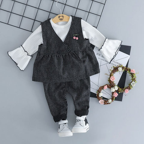 2018 Newborn Clothes Official Store Baby Girl Children's Clothing 0-3 Years Old Autumn British Style Pinstripes Three-piece