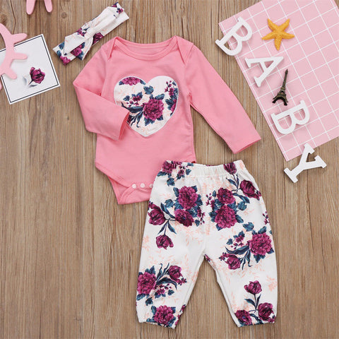 2018 Newborn Toddler Baby Girl Sweet Heart Floral Romper Valentine Leggings Pants Outfits Cute Lovely Set Clothes SS